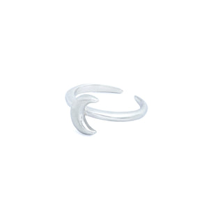Adjustable minimalist silver crescent moon ring