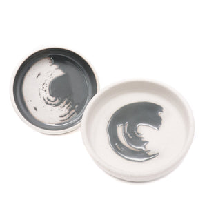 Clay crescent moon jewelry holders in white and grey